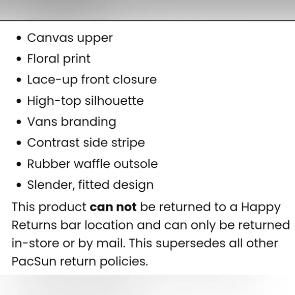 Vans Retro Floral Sk8-Hi Tapered Sneakers Women's 8 Men's 6.5 - Picture 8 of 8